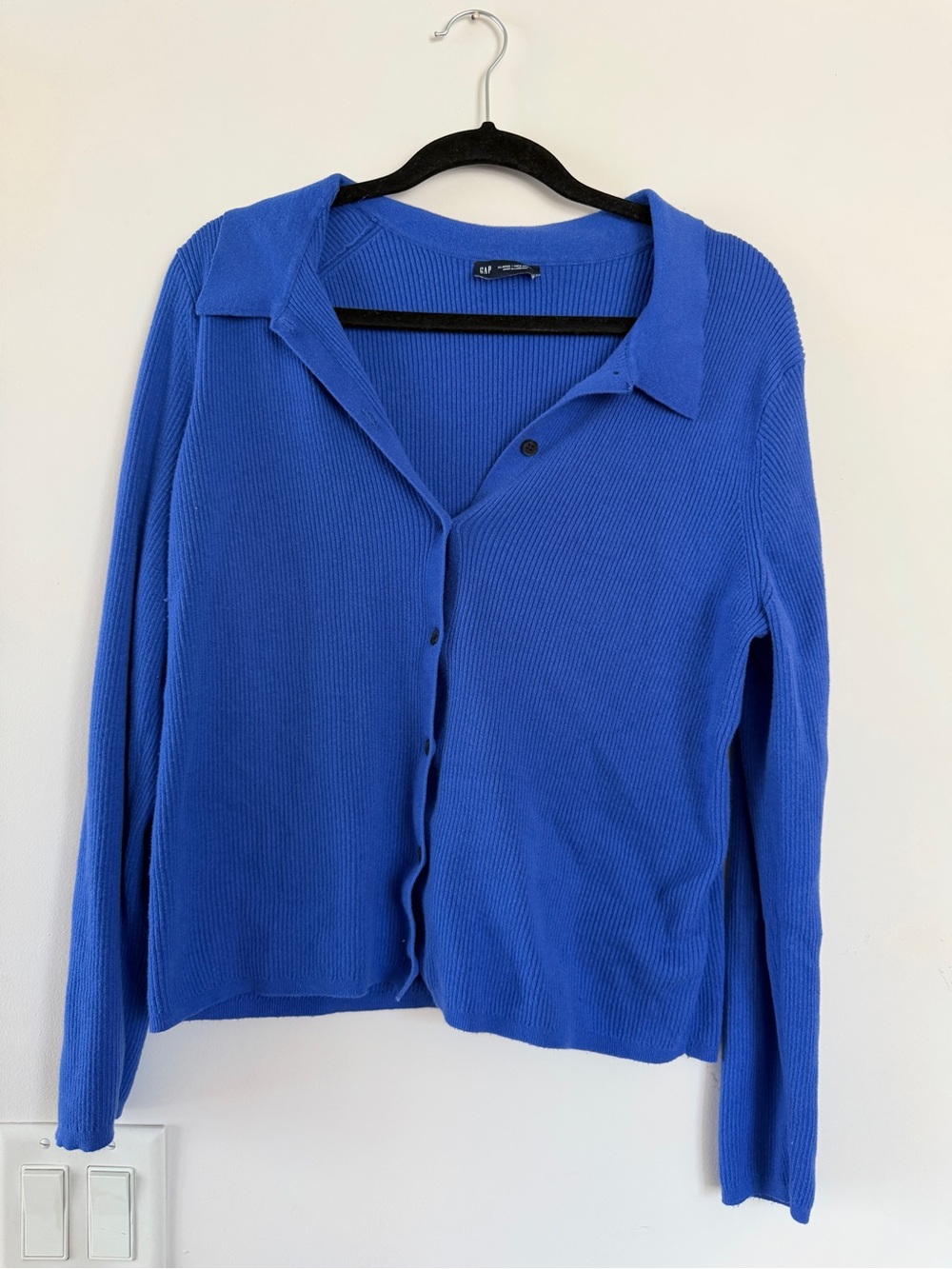 GAP Ribbed Button-Front Cardigan - Blue